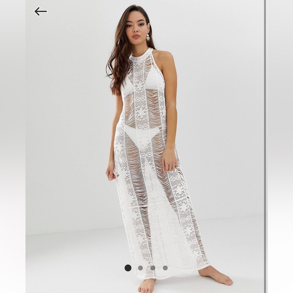 White Ladder Lace Maxi Beach Cover Up Dress